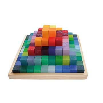 Grimm's Small Stepped Pyramid of Wooden Building Blocks, 100-Piece Learning Set in Storage Tray (2x2cm Size)