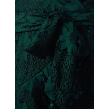 Women Longsleeve Ruffle Wrap Lace Mini Dress Deep V-Neck Lantern Sleeve Tie Waist Casual Dress for Wedding Guest