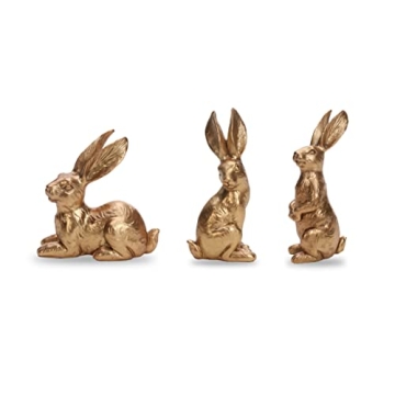 DN DECONATION Resin Gold Bunny Decor Rabbit Figurines, Small Easter Bunny Figurine Set of 3, Vintage...