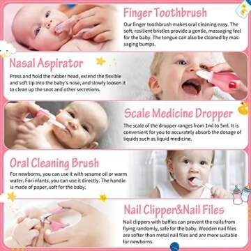31Pcs Baby Healthcare and Grooming Kit modacraft Baby Safety Set with Hair Brush Scale Measuring Spoon Nail Clippers Lighting Ear Cleaner for Nursery Newborn Baby Girls Boys Kids Pink