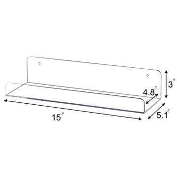 Sooyee 6 Pack Floating Shelves,15 Inch Acrylic Shelves Floating Bookshelf,Funko Pop Display Shelf, Invisible Picture Ledge Wall Mounted Shelves,Clear Shelves