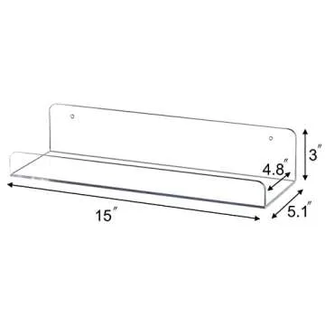 Sooyee 6 Pack Floating Shelves,15 Inch Acrylic Shelves Floating Bookshelf,Funko Pop Display Shelf, Invisible Picture Ledge Wall Mounted Shelves,Clear Shelves