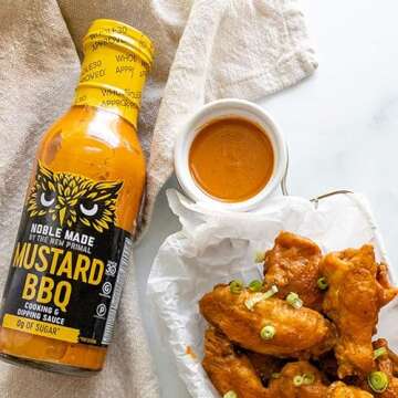 Noble Made Less-Sguar Mustard BBQ Marinade and Dipping Sauce, 13 fl oz Bottle, Mustard BBQ Sauce, Whole30 Approved, Paleo-Certified, Keto, and Gluten-Free, Gold BBQ Sauce with 0g of Fat