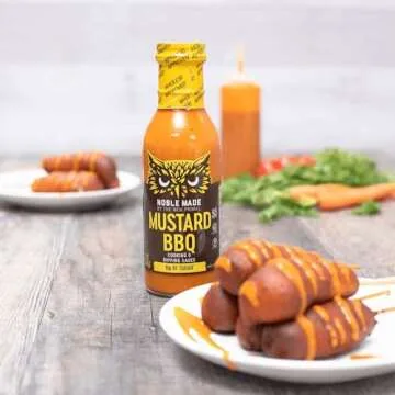 Noble Made Less-Sguar Mustard BBQ Marinade and Dipping Sauce, 13 fl oz Bottle, Mustard BBQ Sauce, Whole30 Approved, Paleo-Certified, Keto, and Gluten-Free, Gold BBQ Sauce with 0g of Fat