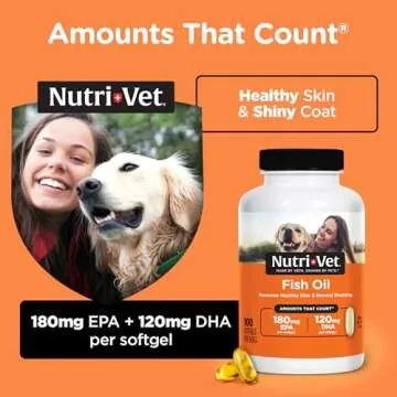 Nutri-Vet Fish Oil Supplements for Dogs - Skin and Coat Omega-3 Supplement - Dog Dry Skin & Dog Shedding Support - Soothe Dog Dandruff & Itchy Skin - Promoting Shiny Coat - 100 Count Softgels