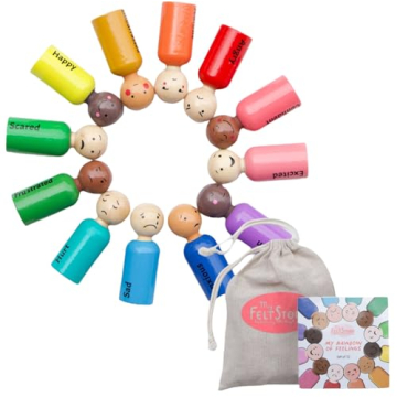 My Felt Story Set of 12 - Rainbow Wooden Peg Dolls with Emotions | Multicultural Skin Tone Figures |...