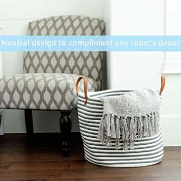 Large Cotton Rope Storage Basket 17" Wide x 14.5" Tall - Laundry Hamper - Woven Blanket Basket - Baby Nursery Storage Bin - Toy Organizer