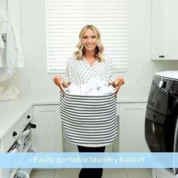 Large Cotton Rope Storage Basket 17" Wide x 14.5" Tall - Laundry Hamper - Woven Blanket Basket - Baby Nursery Storage Bin - Toy Organizer
