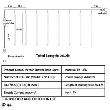 Twinkle Star Meteor Shower Lights Outdoor, 288 LED 8 Tubes Icicle Lights for Outside, Snow Falling Christmas Lights Outdoor, Raindrop Lights, Wedding Party Tree Holiday Xmas Decoration, White