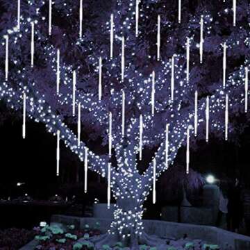Twinkle Star Meteor Shower Lights Outdoor, 288 LED 8 Tubes Icicle Lights for Outside, Snow Falling Christmas Lights Outdoor, Raindrop Lights, Wedding Party Tree Holiday Xmas Decoration, White