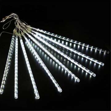 Twinkle Star Meteor Shower Lights Outdoor, 288 LED 8 Tubes Icicle Lights for Outside, Snow Falling Christmas Lights Outdoor, Raindrop Lights, Wedding Party Tree Holiday Xmas Decoration, White