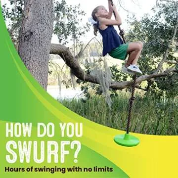 Swurfer Disco Tree Swing - Swing Sets for Backyard, Outdoor Swing, Swingset Outdoor for Kids, Easy Installation, Heavy Duty, Adjustable Climbing Rope, Weather Resistant, Up to 200lbs, Ages 6 and Up