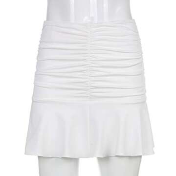 Meiweileya Women Ruched Ruffle Skirt Solid Stretch Pleated Sexy Mini Skirt Tennis Skirt for Girls (White, S)