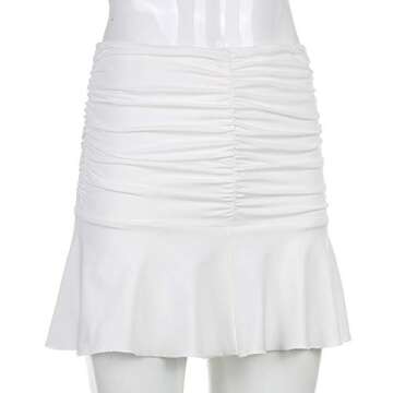 Meiweileya Women Ruched Ruffle Skirt Solid Stretch Pleated Sexy Mini Skirt Tennis Skirt for Girls (White, S)