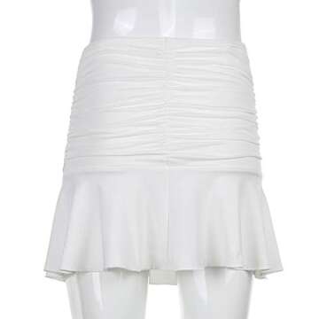 Meiweileya Women Ruched Ruffle Skirt Solid Stretch Pleated Sexy Mini Skirt Tennis Skirt for Girls (White, S)