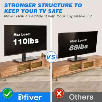 Rfiver Universal Swivel Table Top TV Stand for 37 to 65, 70 inch TVs, Height Adjustable Table Top TV...