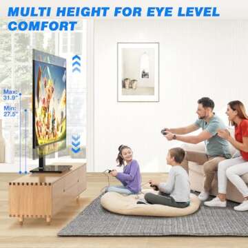 Rfiver Universal Swivel Table Top TV Stand for 37 to 65, 70 inch TVs, Height Adjustable Table Top TV Stand Mount with Tilt, Heavy Duty TV Replacement Stand with Tempered Glass Base Up to 110lbs