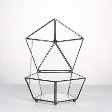 NCYP Small Glass Geometric Terrarium, Closed Jewel-Boxed Shape Container, Plant Succulent Planter, Indoor Outdoor Garden Decor Flower Pot Handmade (Terrarium Only)