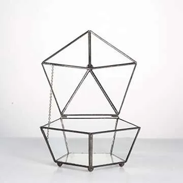 NCYP Small Glass Geometric Terrarium, Closed Jewel-Boxed Shape Container, Plant Succulent Planter, Indoor Outdoor Garden Decor Flower Pot Handmade (Terrarium Only)