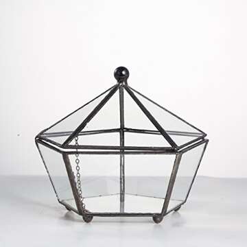NCYP Small Glass Geometric Terrarium, Closed Jewel-Boxed Shape Container, Plant Succulent Planter, Indoor Outdoor Garden Decor Flower Pot Handmade (Terrarium Only)