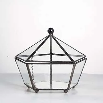NCYP Small Glass Geometric Terrarium, Closed Jewel-Boxed Shape Container, Plant Succulent Planter, Indoor Outdoor Garden Decor Flower Pot Handmade (Terrarium Only)