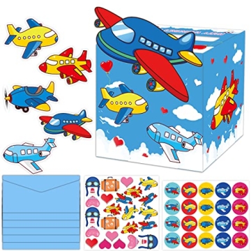 123 Pcs Valentines Day Cards Kit for Kids and Mailbox for Classroom Exchange, Valentines Airplane Pa...