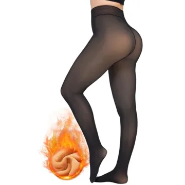 KBVOT Fleece Lined Tights Women Sheer Fake Translucent Winter Thermal Pantyhose Opaque Warm Thick Hi...