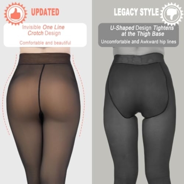 KBVOT Fleece Lined Tights Women Sheer Fake Translucent Winter Thermal Pantyhose Opaque Warm Thick High Waist Leggings(XS-2XL)