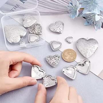 SUNNYCLUE Heart Photo Frame Charms for Jewelry Crafts