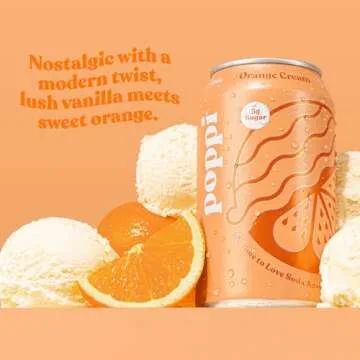 Poppi Sparkling Prebiotic Soda Beverage with Apple Cider Vinegar, Seltzer Water and Fruit Juice, Orange Cream Flavor, 12 oz, Pack of 12, Packaging may vary