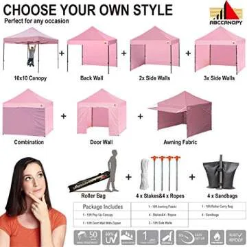 ABCCANOPY Ez Pop up Canopy Tent with Awning and Sidewalls 10x10 Market -Series, Pink