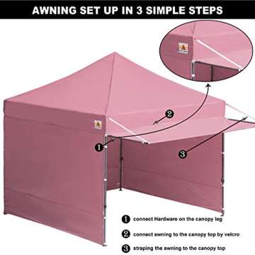 ABCCANOPY Ez Pop up Canopy Tent with Awning and Sidewalls 10x10 Market -Series, Pink