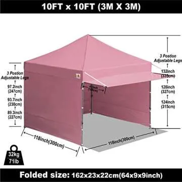 ABCCANOPY Ez Pop up Canopy Tent with Awning and Sidewalls 10x10 Market -Series, Pink