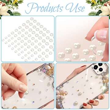 5600 Pieces Pearl Stickers, BENBO Self Adhesive Pearl Stickers Beige Flat Back Pearls Gems Faux Pearl Embellishment Stickers Sheet for Face Beauty Makeup Nail Art Cell Phone DIY Crafts (4 Sizes)
