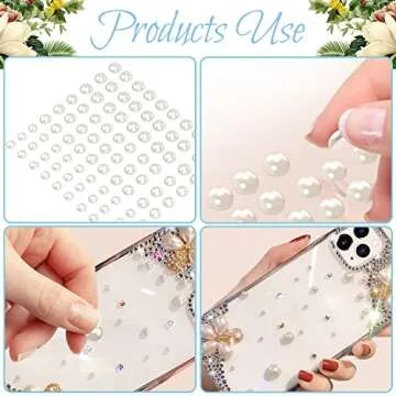 5600 Pieces Pearl Stickers, BENBO Self Adhesive Pearl Stickers Beige Flat Back Pearls Gems Faux Pearl Embellishment Stickers Sheet for Face Beauty Makeup Nail Art Cell Phone DIY Crafts (4 Sizes)