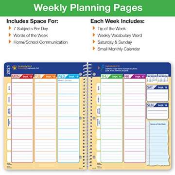 Global Datebooks Dated Elementary Student Planner for Academic Year 2021-2022 (Matrix Style - 8.5"x11" - Comic) - Includes Ruler/Bookmark and Planning Stickers