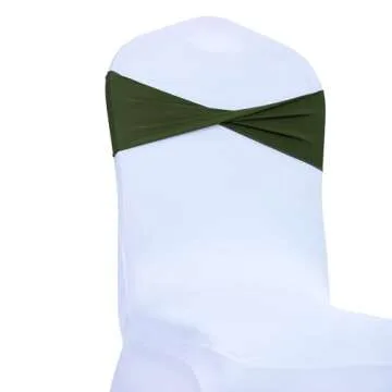 MDS Pack of 10 Spandex Chair Sashes Bows - Olive Green for Elegant Events