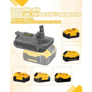 For Dyson V10 Battery Replacement, V10 Adapter for Dewalt 18V 20V MAX 60V Li-ion Battery Converter to for Dyson V10 Battery Work for Dyson V10 Cyclone Animal Absolute Fluffy SV12 Vacuum Cleaner