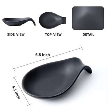 Nihow Ceramic Spoon Rest: 4 Inch Stable Utensil Rest - Heat Resistant Spoon Holder for Kitchen counter/Countertop/Stove Top - Dishwasher Safe - Matte Black (1 PC)
