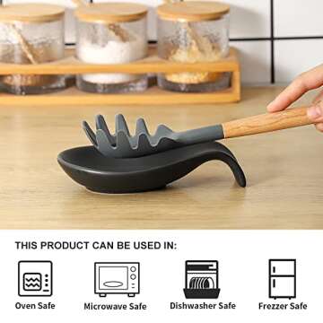 Nihow Ceramic Spoon Rest: 4 Inch Stable Utensil Rest - Heat Resistant Spoon Holder for Kitchen counter/Countertop/Stove Top - Dishwasher Safe - Matte Black (1 PC)