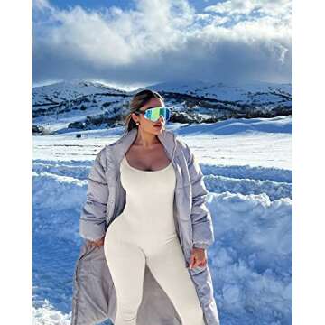 OQQ Women's Yoga One Piece Ribbed Workout Long Sleeve Exercise JumpSuit Romper, Beige, Small