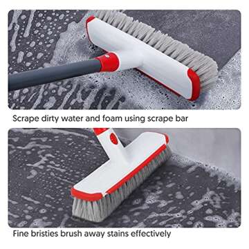 Scrub Brush Floor Brush with Long Handle, Deck Brush Floor Scrubber 2 in 1 Scrape Brush Stiff Bristl...