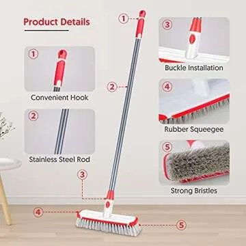 Versatile Scrub Brush with Long Adjustable Handle for All Surfaces