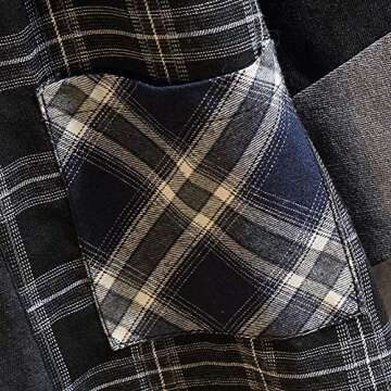 Hotmiss Mens Kimono Hipster Plaid Patchwork Linen Cloak Open Front Cardigan Jackets (Black Plaid, Large)