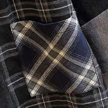 Hotmiss Mens Kimono Hipster Plaid Patchwork Linen Cloak Open Front Cardigan Jackets (Black Plaid, Large)