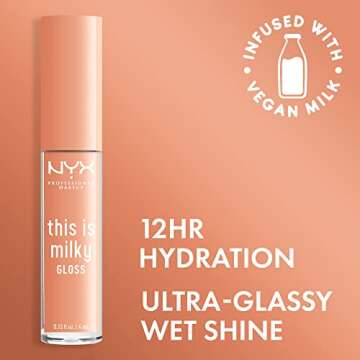NYX PROFESSIONAL MAKEUP This Is Milky Gloss, Vegan Lip Gloss, 12 Hour Hydration - Milk & Hunny (Sheer Light Honey)
