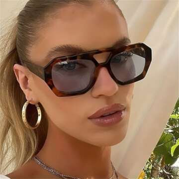 ADE WU Trendy Designer Inspired Aviator Sunglasses for Women Thick Double Bridge Square Aviators Sun Glasses (Tortoise shell/Light Grey)