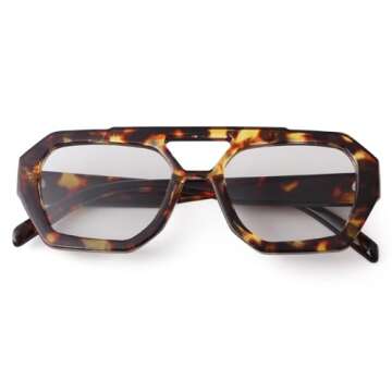 ADE WU Trendy Designer Inspired Aviator Sunglasses for Women Thick Double Bridge Square Aviators Sun Glasses (Tortoise shell/Light Grey)