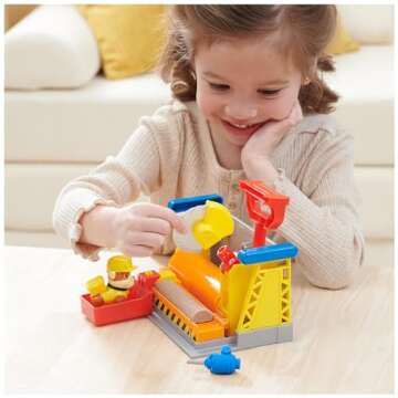 Rubble & Crew, Rubble’s Workshop Playset, Construction Toys with Kinetic Build-It Sand & Rubble Action Figure, Kids Toys for Boys & Girls Ages 3+