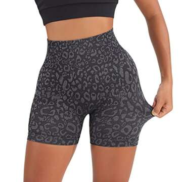 SUUKSESS Women Seamless Booty Shorts Scrunch Butt Lifting High Waisted Workout Shorts (5" Black Leopard, M)